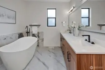 Full size vanity mirror + stand alone tub