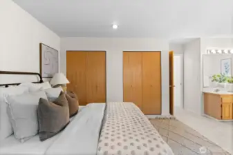 Enjoyable open primary room coupled with two closet spaces, aiding in amiable storage.