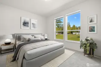 Virtually staged primary bedroom.