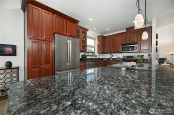 Ample cabinet and countertop space.