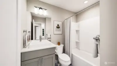 Hall Bath on Upper Floor.  Features and colors vary. Model Homes Photos. Pictures are for illustration only.