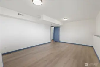 Looking towards the door from the fireplace