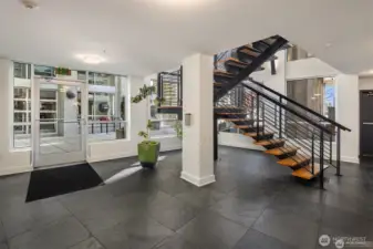 Sleek, secure, and stylish lobby entrance.