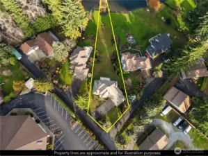 Aerial view of property. Boundary lines for illustrative Purposes only.