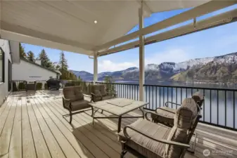 Spacious deck that is partially covered.