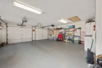 Oversized 2 car garage with built-in storage.