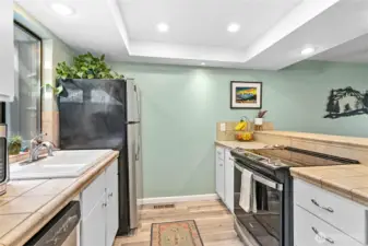 Kitchen with new range.