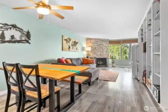 Open dining/living spaces.