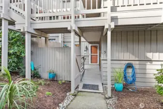 Gated deck/entry. No stairs for easy access.