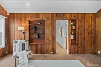 Built ins were part of the original 1930's cabin when it used to be just a one room structure - visible here in this living room.