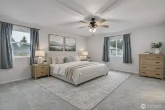 Expansive primary suite offering comfort and elegance - virtual staged.