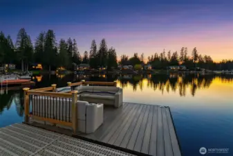 Permafloat Party Barge included with sale is 144 square feet. Includes ArmorGuard Composite Decking and DeckMate Pontoon boat seating.