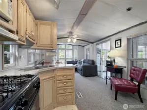 Open kitchen/dining flow into main living space