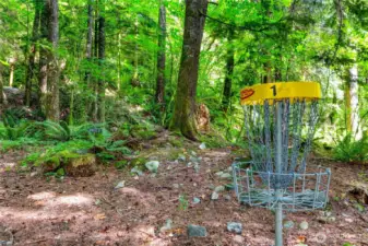 9-hole disc golf course in the forest near Riverside Lodge