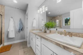 Gorgeous primary bathroom with double sink vanity