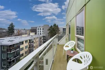 spacious deck on the quiet, cool side of the building