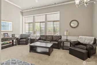 High ceilings make the space feel large and bright.