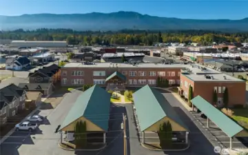 Aerial view of the parking lot.