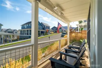 Infratec® timed heater, outdoor Sonos® speakers, and the best place to watch the sunrise with your coffee is right in these chairs.