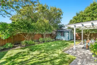 Fully Fenced Backyard w/ Shed Storage Space