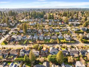 Aerial photo looking west. Sought after View Ridge location. Only minutes to Childrens Hospital, UW, downtown, Amazon and 520. Also the #1 most sought after school cluster. And underground utilities!!!