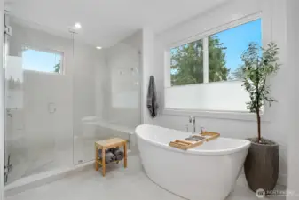 Primary Bathroom with massive shower and soaking tub