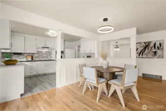 Perfect for casual or formal dining; hardwoods compliment the space.