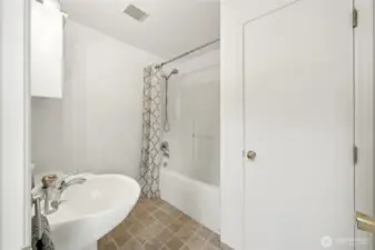 Classic full-size hall bath.