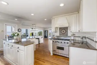kitchen with 6 burner gas stove