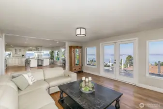 living room with access to deck