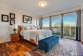 Second bedroom also has a private bath, large closet and access to the balconies and sweeping views.