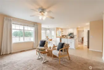 Open floorplan complete with living space, kitchen, and large nook for morning coffee and dining.