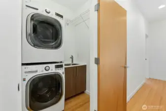 Laundry room with sink and storage