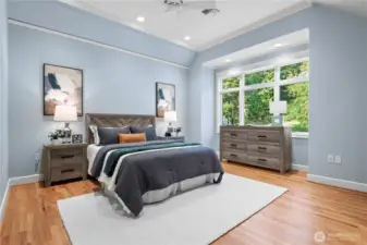 Explore the tranquility of the large, private  bedrooms located upstairs, each designed to  offer comfort and privacy. These generously  sized rooms provide ample space for  relaxation and personalization, featuring  large windows that bathe the rooms in  natural light.