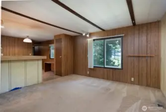 Living room looking into kitchen
