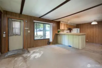 Front door into living room and kitchen.