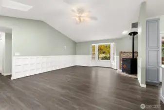 Living room open to kitchen/dining area