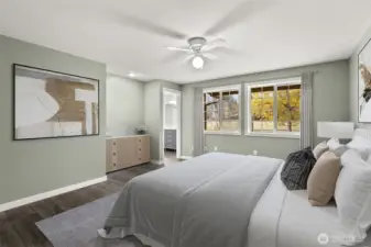 Virtually staged primary bedroom