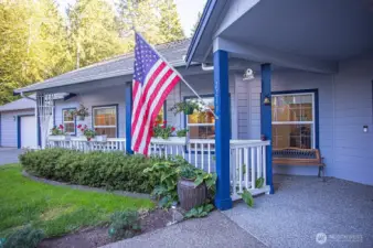 Covered porch along the front of the house