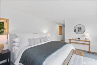 Spacious bedroom with clean, modern feel