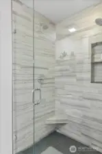 Walk-in shower with tile surround
