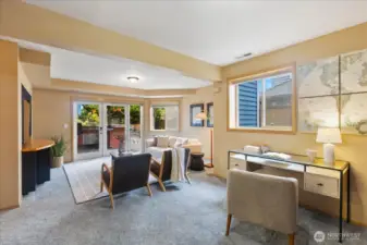 Spacious lower-level family room with flexible layout