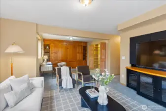 Built-in entertainment center anchors the space for media and gatherings (included)