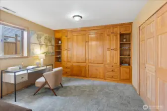 Built-in Murphy bed allows seamless transition from living space to bedroom