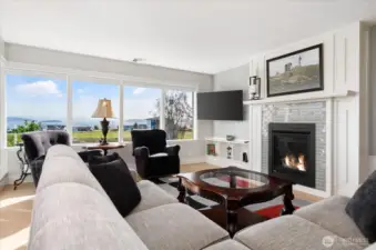 Views from the primary residence living area and cozy propane fireplace.