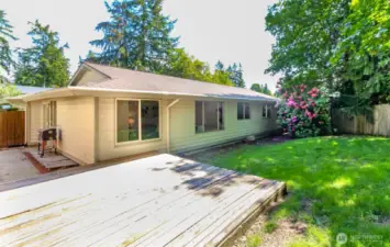 Backyard, large deck.