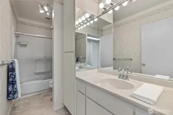 Spacious full bathroom designed for ease and functionality.