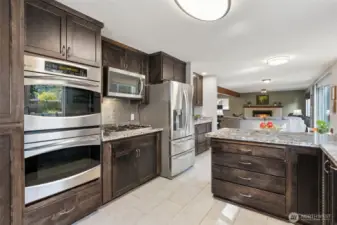 Double oven and six burner stove top.