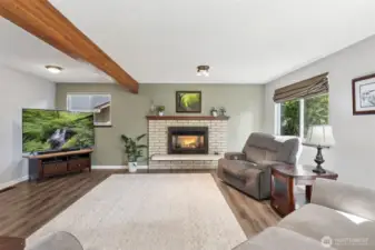 Spacious living room with gas fireplace