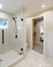 Shower into closet connecting to main bedroom